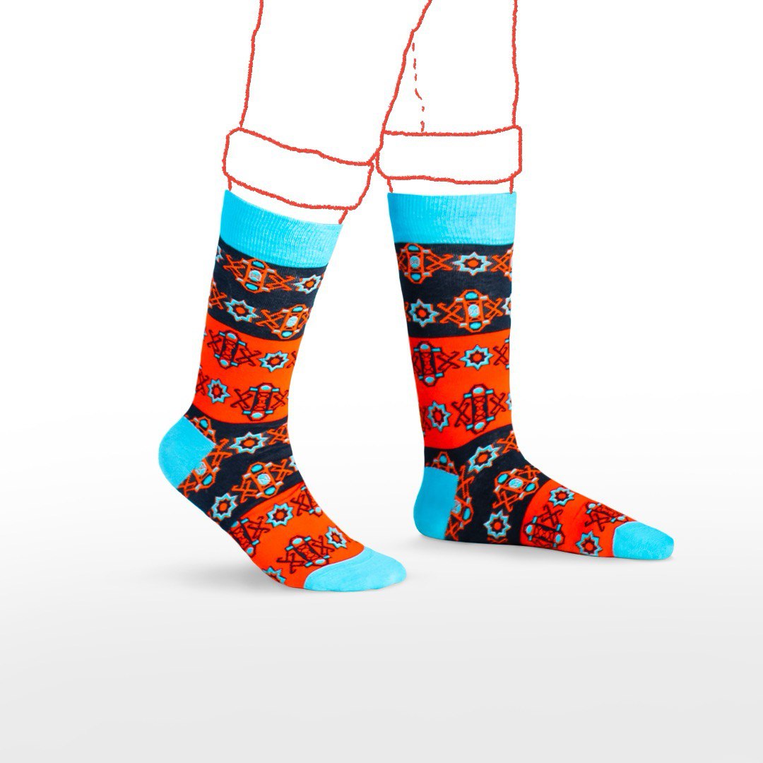 Rafael Aziz designer sock detail showing heel, toe, and cuff construction on a new pair — what well-made socks look like before wear sets in